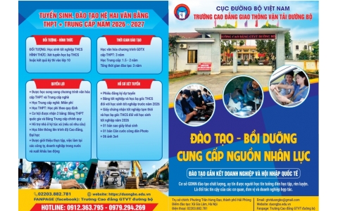 Trường Cao đẳng GTVT đường bộ thông báo tuyển sinh hệ 9+ năm 2026